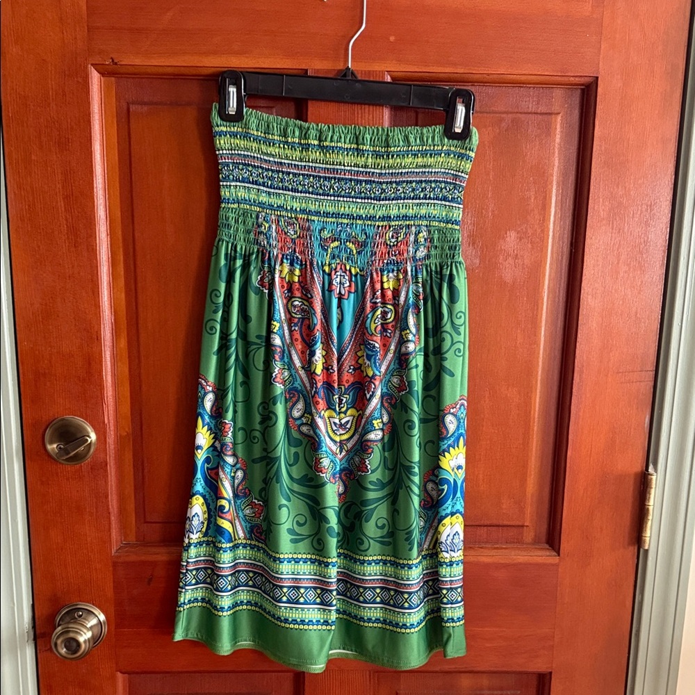 Flying Tomato Green Multicolor Strapless Dress